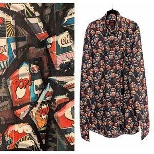 Jared Lang After Hours Mens Size L Black Graphic Comic Book Slim Fit L/S Shirt